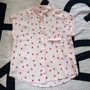 Rails Pink Strawberry Print button down blouse